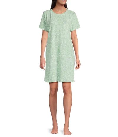 Sleep Sense Ditsy Floral Print Short Sleeve Crew Neck Knit Nightshirt