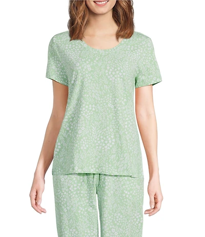 Sleep Sense Ditsy Floral Print Short Sleeve Scoop Neck Coordinating Knit Sleep Top