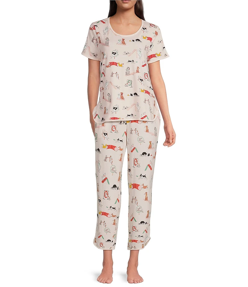 Sleep Sense Dog Daycare Print Coordinating Knit Sleep Crop Pants