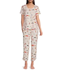 Sleep Sense Dog Daycare Print Coordinating Knit Sleep Crop Pants