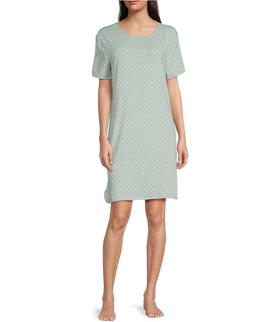 Sleep Sense Dotted Print Short Sleeve Crew Neck Coordinating Knit Sleep Shirt