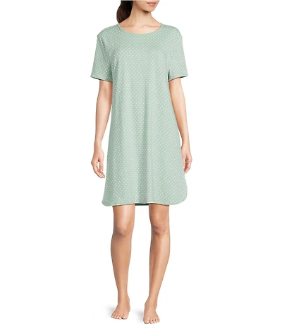 Sleep Sense Dotted Print Short Sleeve Crew Neck Coordinating Knit Sleep Shirt