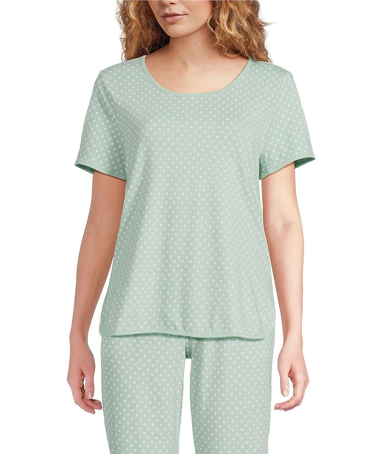 Sleep Sense Dotted Print Short Sleeve Scoop Neck Knit Coordinating Sleep Top