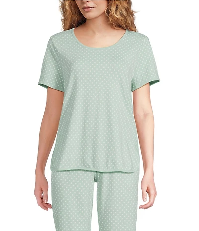Sleep Sense Dotted Print Short Sleeve Scoop Neck Knit Coordinating Sleep Top