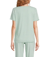 Sleep Sense Dotted Print Short Sleeve Scoop Neck Knit Coordinating Sleep Top