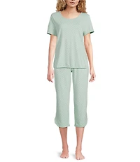 Sleep Sense Dotted Print Short Sleeve Scoop Neck Knit Coordinating Sleep Top