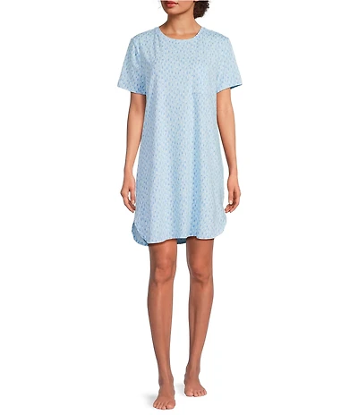 Sleep Sense Drop Print Short Sleeve Crew Neck Knit Nightgown