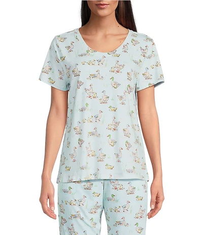 Sleep Sense Duck Print Short Sleeve Crew Neck Coordinating Sleep Top