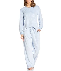 Sleep Sense Embossed Snowflake Print Velour Long Sleeve Crew Neck Coordinating Holiday Sleep Top