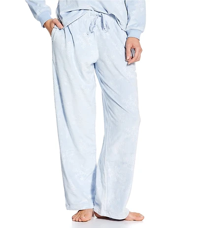 Sleep Sense Embossed Snowflakes Print Velour Drawstring Elastic Waist Coordinating Holiday Sleep Pants