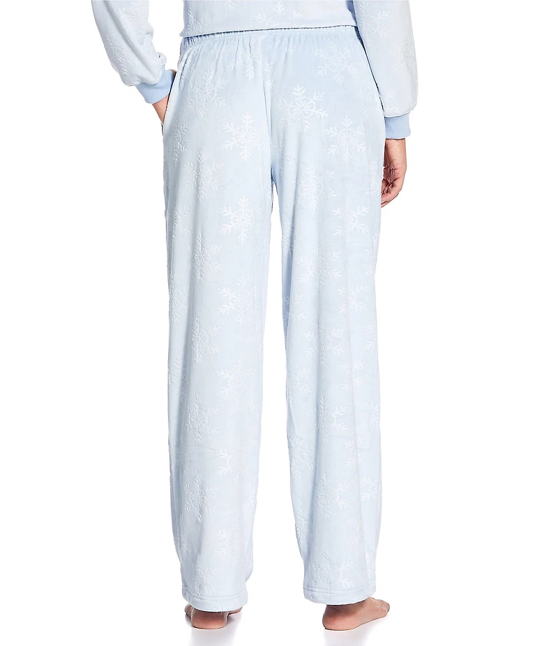 Sleep Sense Embossed Snowflakes Print Velour Drawstring Elastic Waist Coordinating Holiday Sleep Pants
