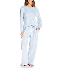 Sleep Sense Embossed Snowflakes Print Velour Drawstring Elastic Waist Coordinating Holiday Sleep Pants