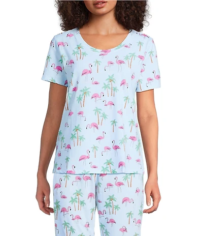 Sleep Sense Flamingos Print Short Sleeve Scoop Neck Coordinating Sleep Top