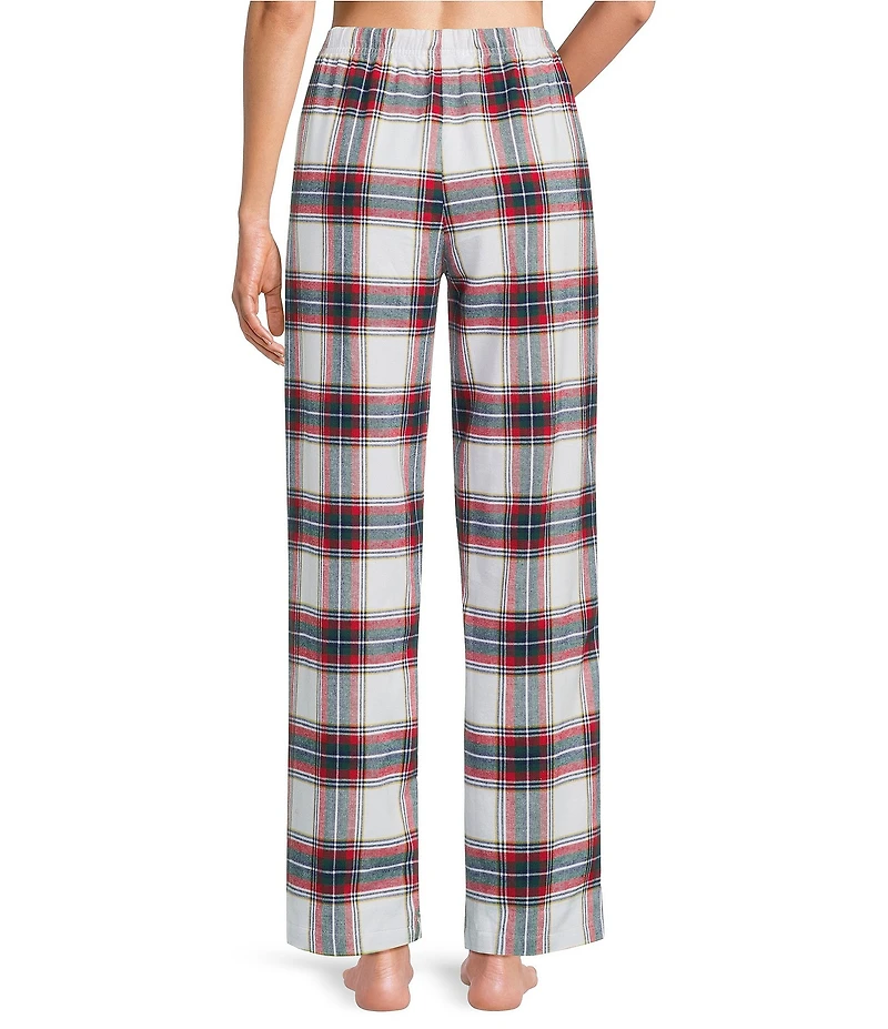 Sleep Sense Flannel Plaid Drawstring Elastic Waist Straight Leg Coordinating Holiday Sleep Pants