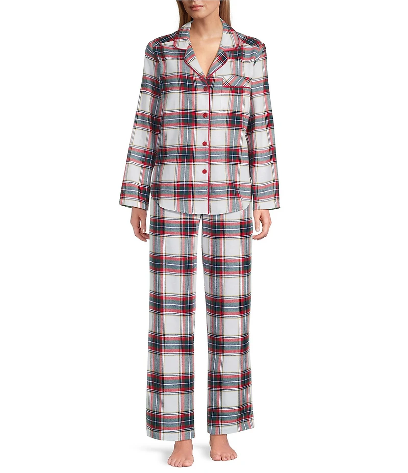 Sleep Sense Flannel Plaid Drawstring Elastic Waist Straight Leg Coordinating Holiday Sleep Pants