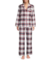 Sleep Sense Flannel Plaid Drawstring Elastic Waist Straight Leg Coordinating Holiday Sleep Pants