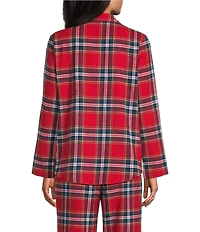 Sleep Sense Flannel Plaid Long Sleeve Notch Collar Coordinating Button Front Holiday Sleep Top