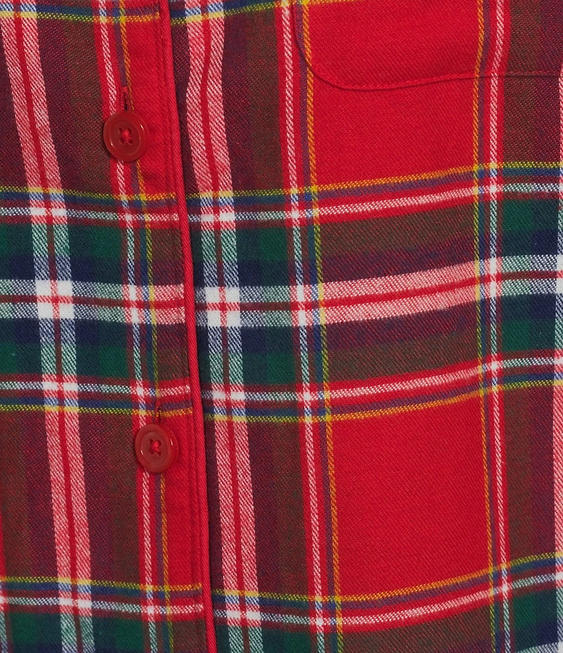 Sleep Sense Flannel Plaid Long Sleeve Notch Collar Coordinating Button Front Holiday Sleep Top