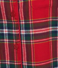 Sleep Sense Flannel Plaid Long Sleeve Notch Collar Coordinating Button Front Holiday Sleep Top