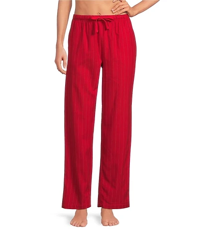 Sleep Sense Flannel Red Pinstripe Drawstring Elastic Waist Coordinating Holiday Sleep Pants