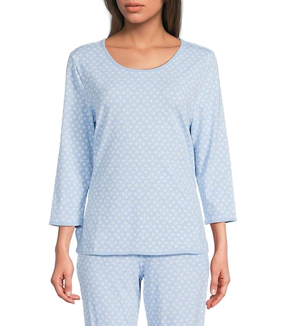 Sleep Sense Floral Geo Print Scoop Neck 3/4 Sleeve Knit Coordinating Sleep Top