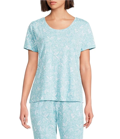 Sleep Sense Floral Print Short Sleeve Crew Neck Coordinating Sleep Top