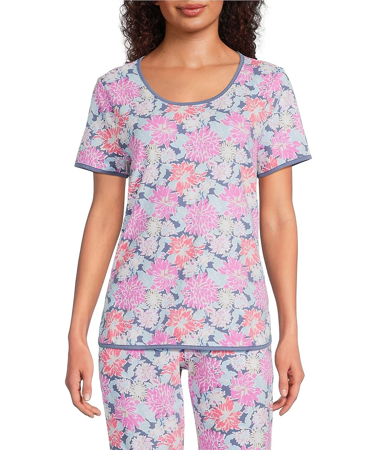 Sleep Sense Floral Print Short Sleeve Scoop Neck Knit Coordinating Sleep Top