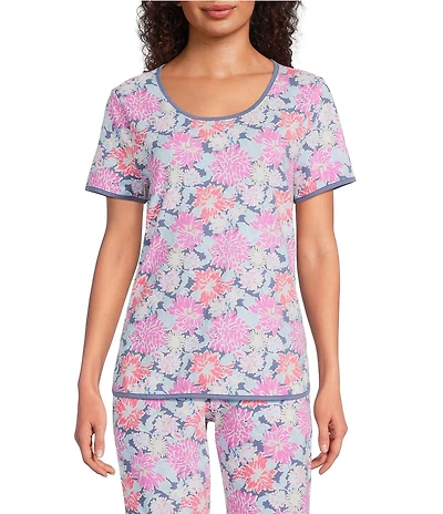Sleep Sense Floral Print Short Sleeve Scoop Neck Knit Coordinating Sleep Top
