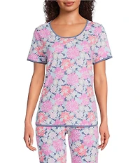 Sleep Sense Floral Print Short Sleeve Scoop Neck Knit Coordinating Sleep Top