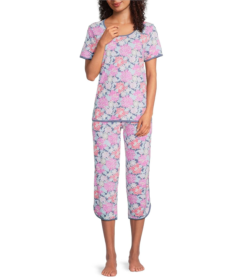 Sleep Sense Floral Print Short Sleeve Scoop Neck Knit Coordinating Sleep Top