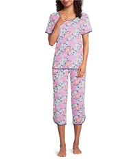 Sleep Sense Floral Print Short Sleeve Scoop Neck Knit Coordinating Sleep Top