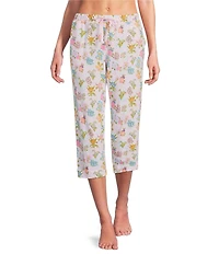 Sleep Sense Flower Stamp Knit Print Drawstring Tie Coordinating Sleep Capri Pants