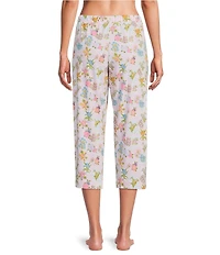 Sleep Sense Flower Stamp Knit Print Drawstring Tie Coordinating Sleep Capri Pants