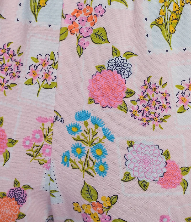 Sleep Sense Flower Stamp Knit Print Drawstring Tie Coordinating Sleep Capri Pants