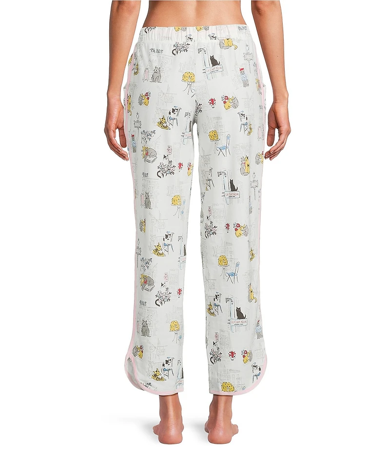 Sleep Sense French Cat Print Drawstring Tie Coordinating Knit Sleep Pants