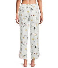 Sleep Sense French Cat Print Drawstring Tie Coordinating Knit Sleep Pants