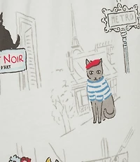 Sleep Sense French Cat Print Drawstring Tie Coordinating Knit Sleep Pants