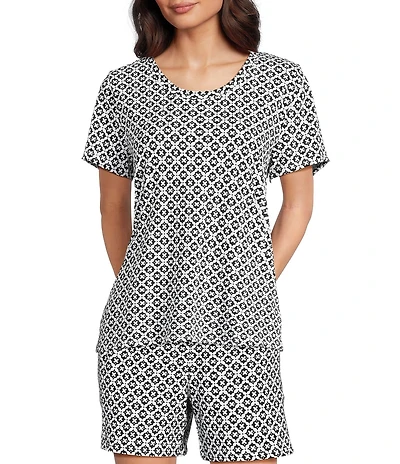 Sleep Sense Geo Print Short Sleeve Scoop Neck Coordinating Sleep Top