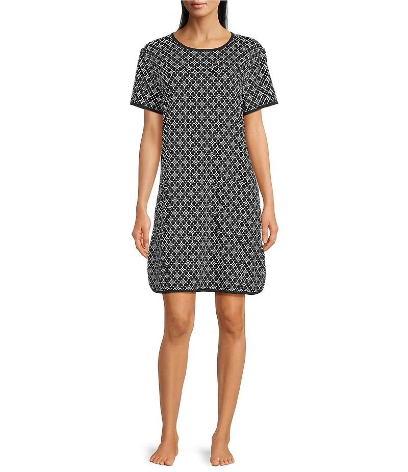 Sleep Sense Geometric Print Short Sleeve Crew Neck Coordinating Knit Sleep Shirt