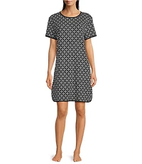 Sleep Sense Geometric Print Short Sleeve Crew Neck Coordinating Knit Sleep Shirt