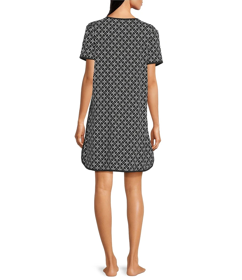 Sleep Sense Geometric Print Short Sleeve Crew Neck Coordinating Knit Sleep Shirt