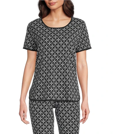 Sleep Sense Geometric Print Short Sleeve Scoop Neck Knit Coordinating Sleep Top