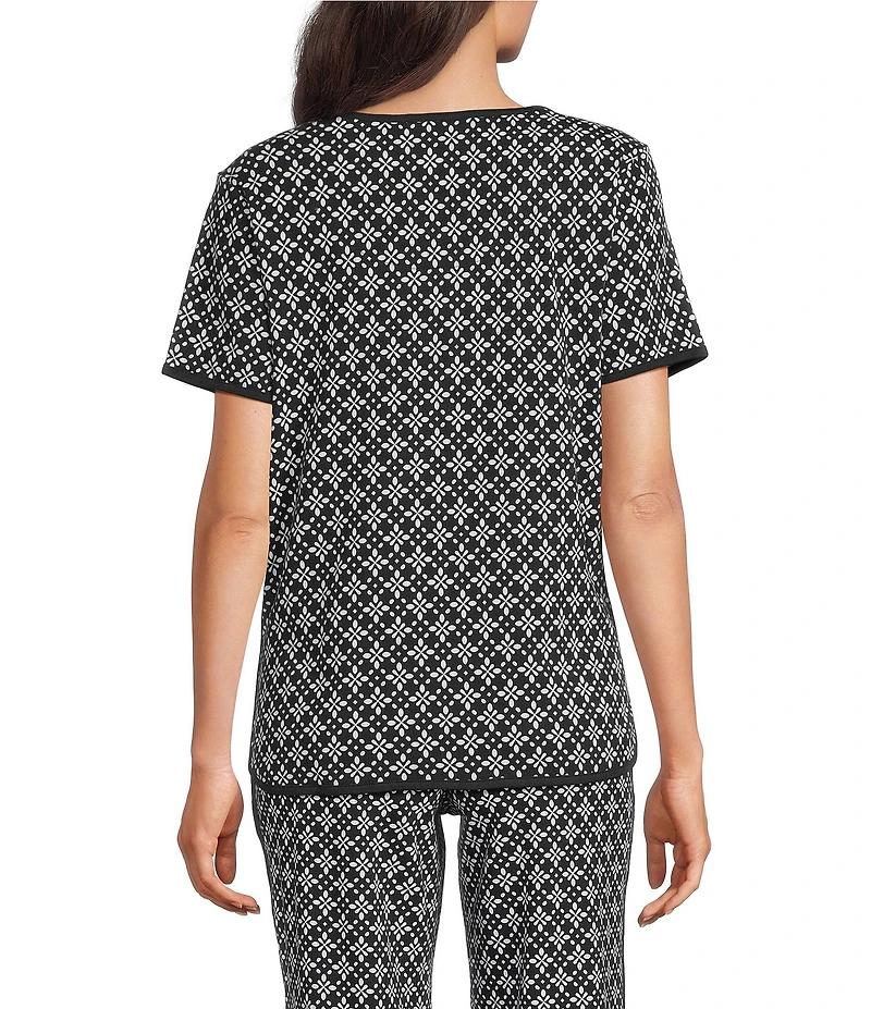 Sleep Sense Geometric Print Short Sleeve Scoop Neck Knit Coordinating Sleep Top
