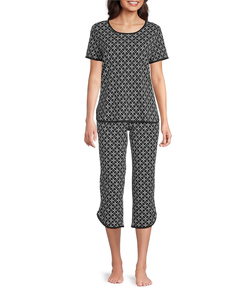 Sleep Sense Geometric Print Short Sleeve Scoop Neck Knit Coordinating Sleep Top