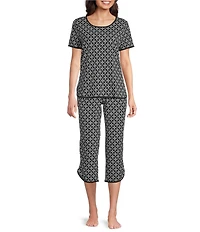 Sleep Sense Geometric Print Short Sleeve Scoop Neck Knit Coordinating Sleep Top