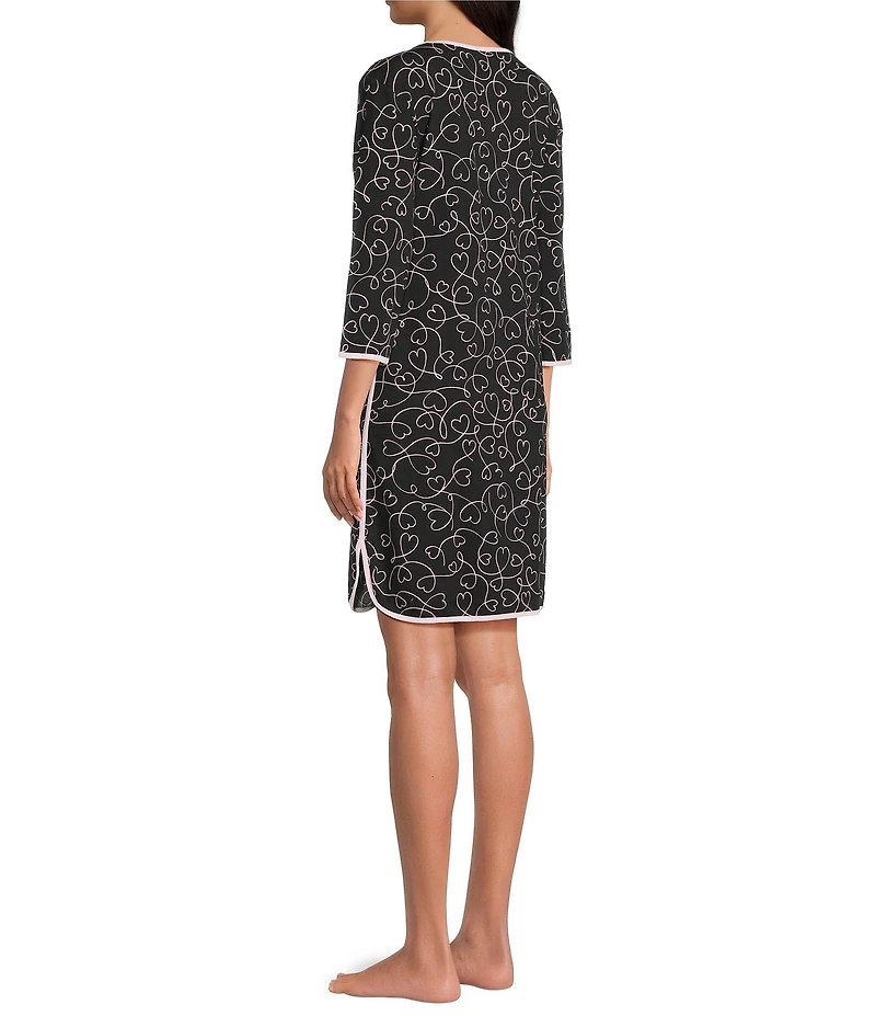Sleep Sense Heart Print 3/4 Sleeve Crew Neck Jersey Knit Nightgown
