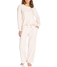 Sleep Sense Heart Print Velour Drawstring Elastic Waist Coordinating Sleep Pant