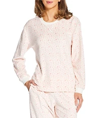 Sleep Sense Heart Print Velour Long Sleeve Crew Neck Coordinating Sleep Top