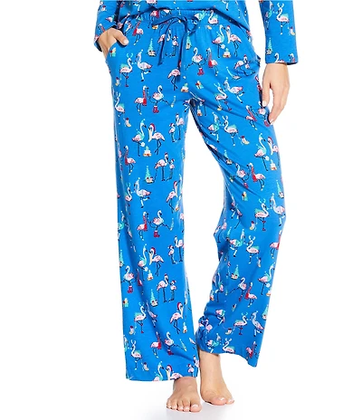 Sleep Sense Holiday Flamingo Print Knit Drawstring Coordinating Sleep Pants
