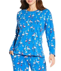 Sleep Sense Holiday Flamingo Print Knit Long Sleeve Crew Neck Coordinating Sleep Top